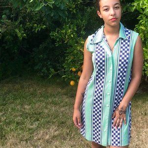 Vintage 1960s Sleeveless Button Down Dress Size M